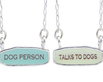 Talks to Dogs Necklace - Reversible Sterling Silver and Enamel Dog Person Gift - Adjustable Sterling Silver Chain