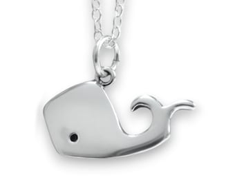 Silver Whale Charm Necklace - Sterling Silver Whale Pendant on Adjustable Chain