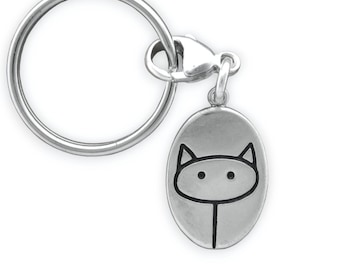 Sterling Silver Cat Charm Keychain – Reversible Pendant 'Favorite Cat Ever'