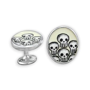 Skull Cufflinks - Enamel and Sterling Silver Skeleton Cufflinks - Gift for Men
