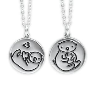 Texting Otter Charm Necklace - Reversible Sterling Silver Otter Pendant - Sea Otter Medallion on Adjustable Chain