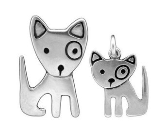 Sterling Silver Mother Daughter Adorable Dog Charm Necklaces - Set of Two Sterling Silver Dog Pendants on Adjustable Chains