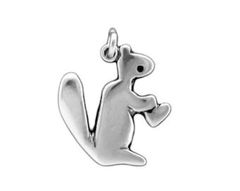 Sterling Silver Squirrel Charm Necklace - Silver Love Nut Squirrel Pendant or Charm on Adjustable Sterling Chain