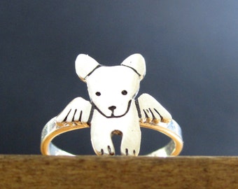 Sterling Silber Engel Hund Ring: Haustier Schmuck