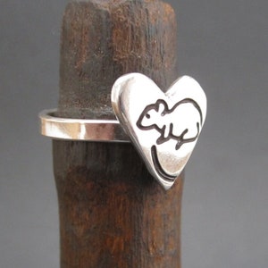 Rat Ring - Sterling Silver Mouse Ring or Rat Ring in Heart Shape - Custom Made to Your Size