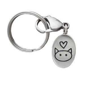 Sterling Silver Cat Keychain - Love Me Love My Cat Keyring - Silver Cat Key Fob