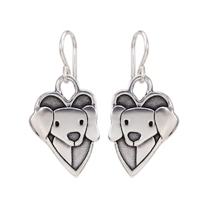 Sterling Silver Dachshund Charm Earrings on 925 French Ear Wires - Dachshund Heart Dangle Earrings