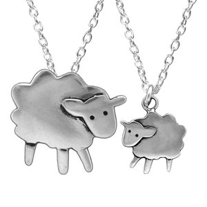 Mother Daughter Sheep Charm Necklace Set Two Sterling Silver Sheep Pendants Lamb Necklace Ewe Necklace on Adjustable Sterling Chains image 1