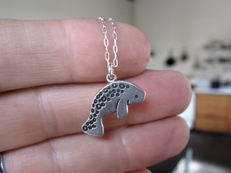 Manatee Charm or Necklace Sterling Silver Manatee Pendant on Adjustable Chain image 3