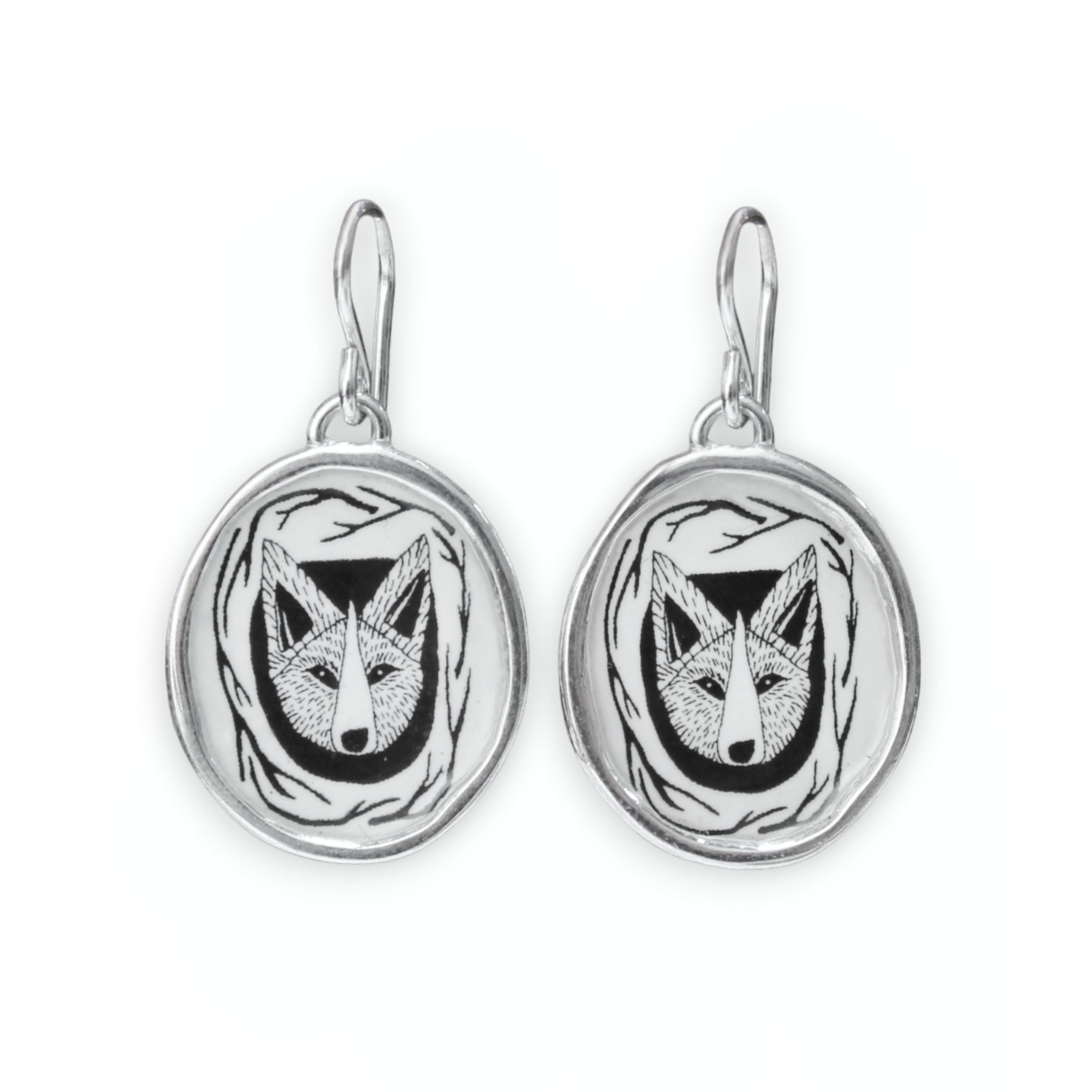 Orecchini Argento 925 Con Lupo E Fiore - Gioielli A Forma Di Animale, Regalo Per Donne E Ragazze, Confezione Regalo
