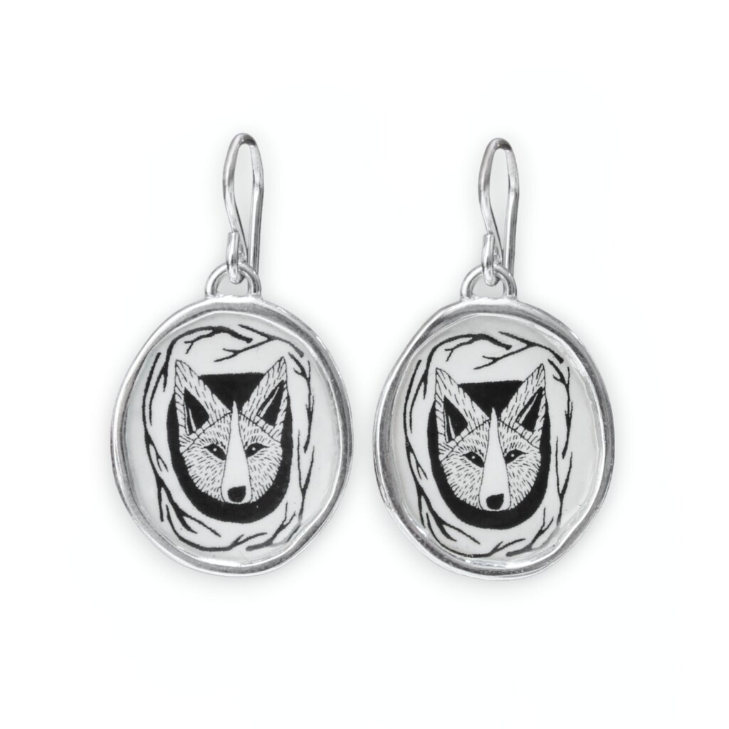 Orecchini Argento 925 Con Lupo E Fiore - Gioielli A Forma Di Animale, Regalo Per Donne E Ragazze, Confezione Regalo