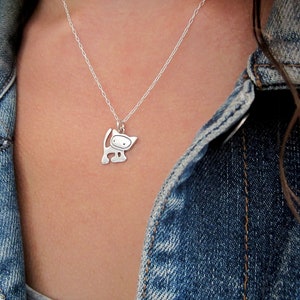 Tiny Punk Kitty Necklace Sterling Silver Cat Pendant Cute Cat Charm on Adjustable Chain image 5