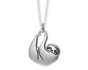 Little Sloth Charm Necklace - Sterling Silver Sloth Pendant or Charm on Adjustable Chain