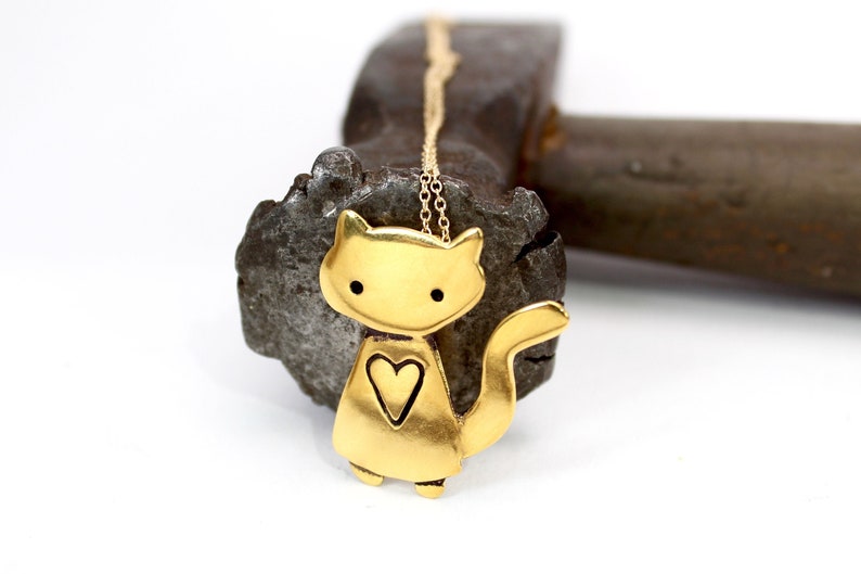 Large Gold Cat Necklace Gold Plated Sterling Silver Space Etsy