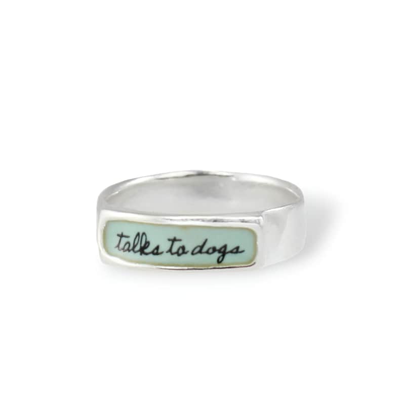 Talks to Dogs Band Ring Sterling Silver and Vitreous Enamel Dog Ring Ring for Dog Lovers image 6