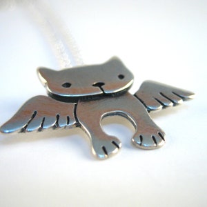 Sterling Angel Kitty Necklace Silver Cat Pendant on Adjustable Sterling Chain Cat with Wings Cat Memorial image 3