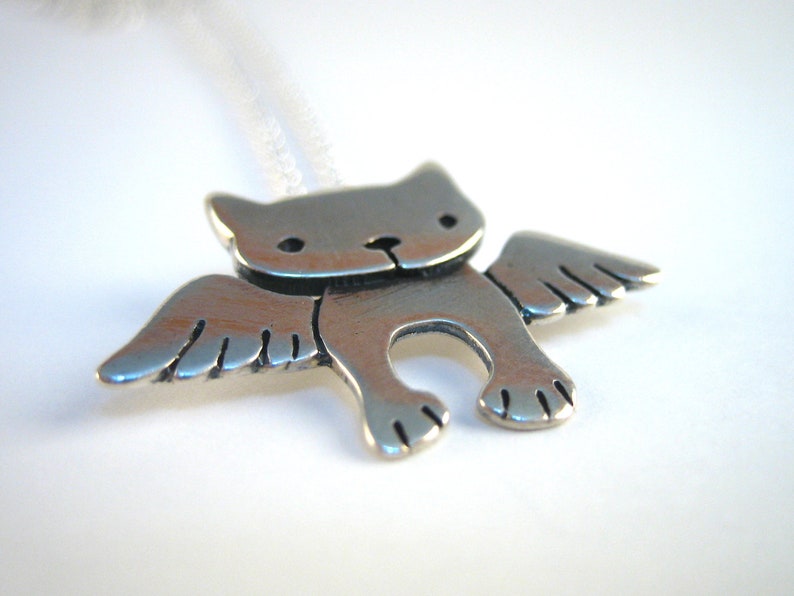 Sterling Angel Kitty Necklace Silver Cat Pendant on Adjustable Sterling Chain Cat with Wings Cat Memorial image 3