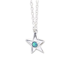 Opal Star Necklace - Sterling Silver and Opal Star Charm - Star Pendant with Gemstone on Adjustable Sterling Silver Chain