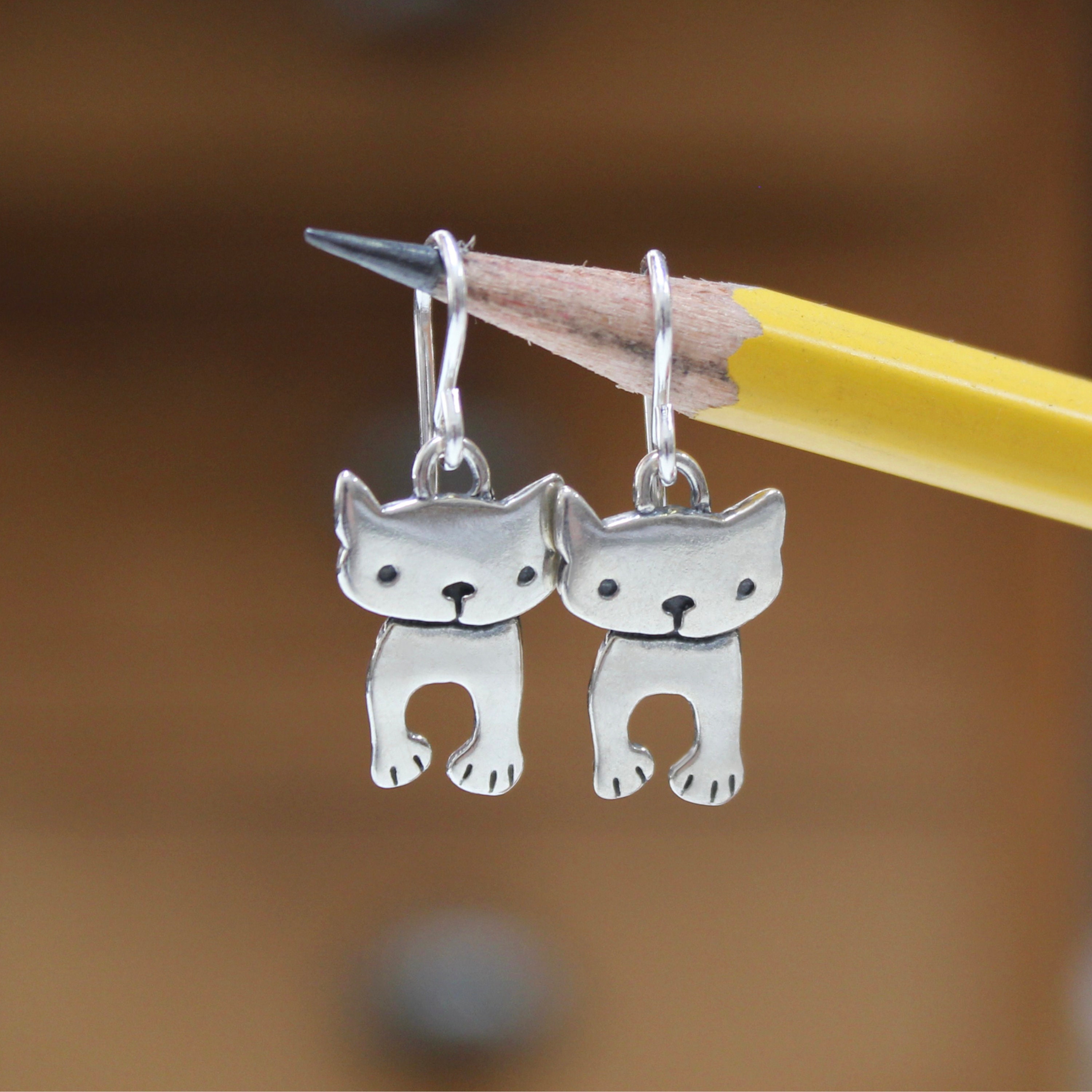 Boucles D'oreilles Clou Chaton Argenté - Petite Tête De Chat Mignon, Plaqué Argent, Neuf Avec étiquettes