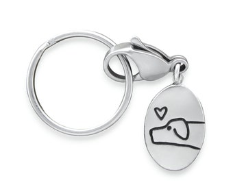 Sterling Silver Dog Keychain - Love Me, Love My Dog Keyring - Silver Dog Key Fob