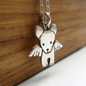 Tiny Angel Dog Necklace Sterling Silver Dog Pendant Dog with Wings Charm on Adjustable Sterling Chain Dog Memorial Gift image 2