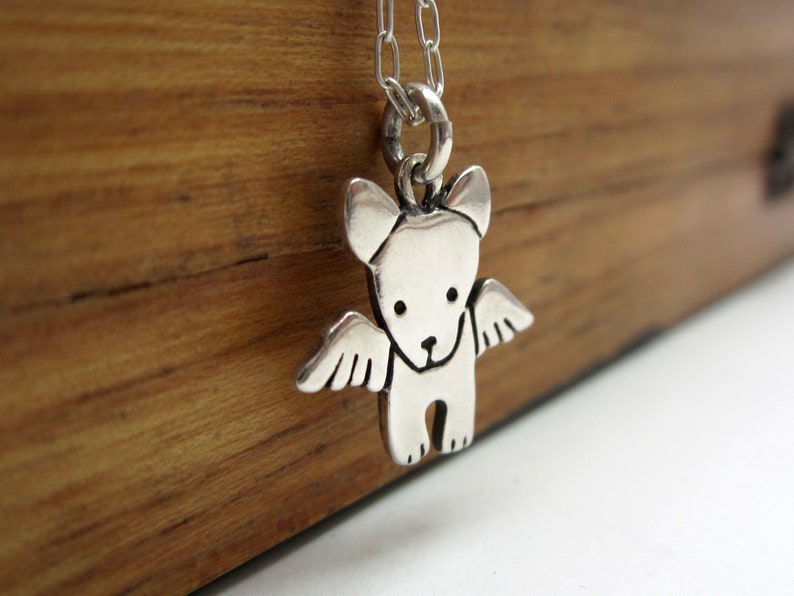 Tiny Angel Dog Necklace Sterling Silver Dog Pendant Dog with Wings Charm on Adjustable Sterling Chain Dog Memorial Gift image 2
