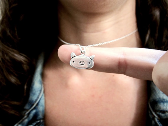 Little Pig Necklace - Sterling Silver Pig Pendant or Charm on