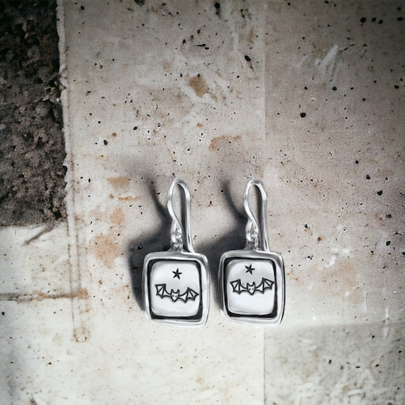Sterling Silver Bat Dangle Earrings: Handcrafted Bat Jewelry