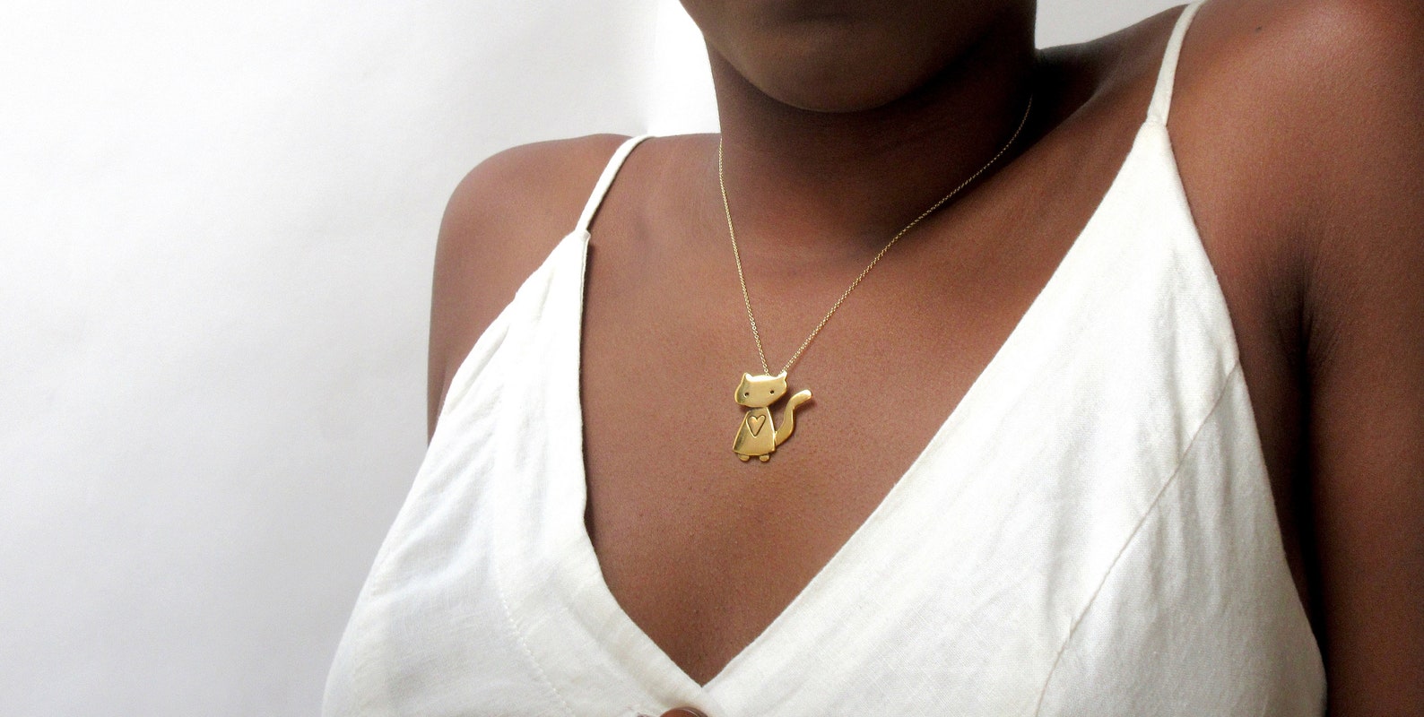 Large Gold Cat Necklace Gold Plated Sterling Silver Space Etsy
