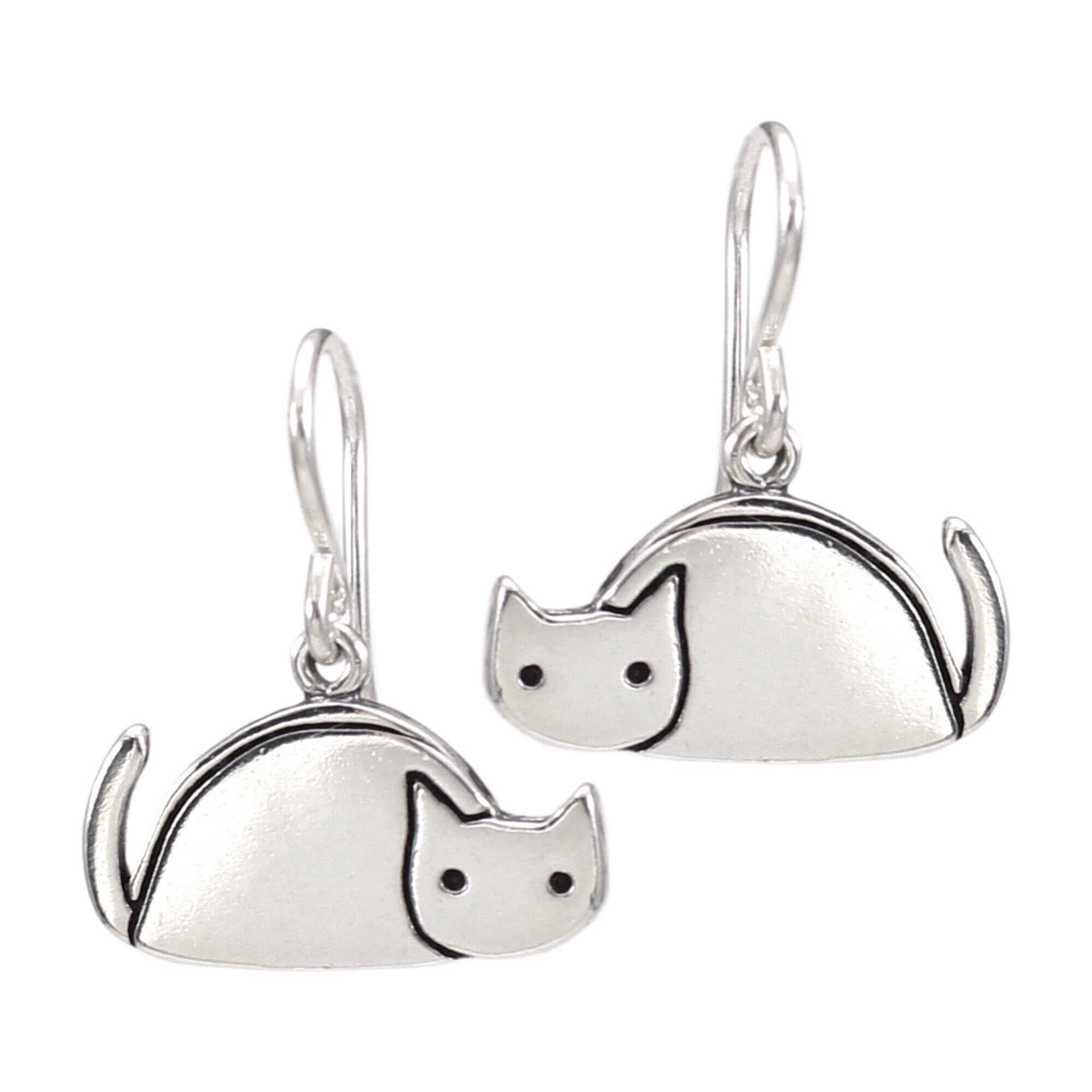 Taco Cat Earrings - Sterling Silver Cute Cat in a Taco Shell