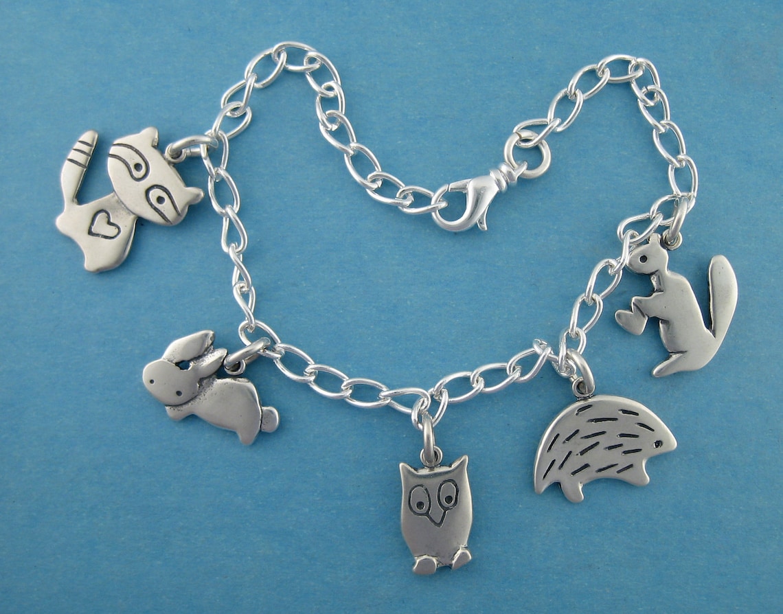 Woodland Love Charm Bracelet Sterling Silver Animal Charm Etsy