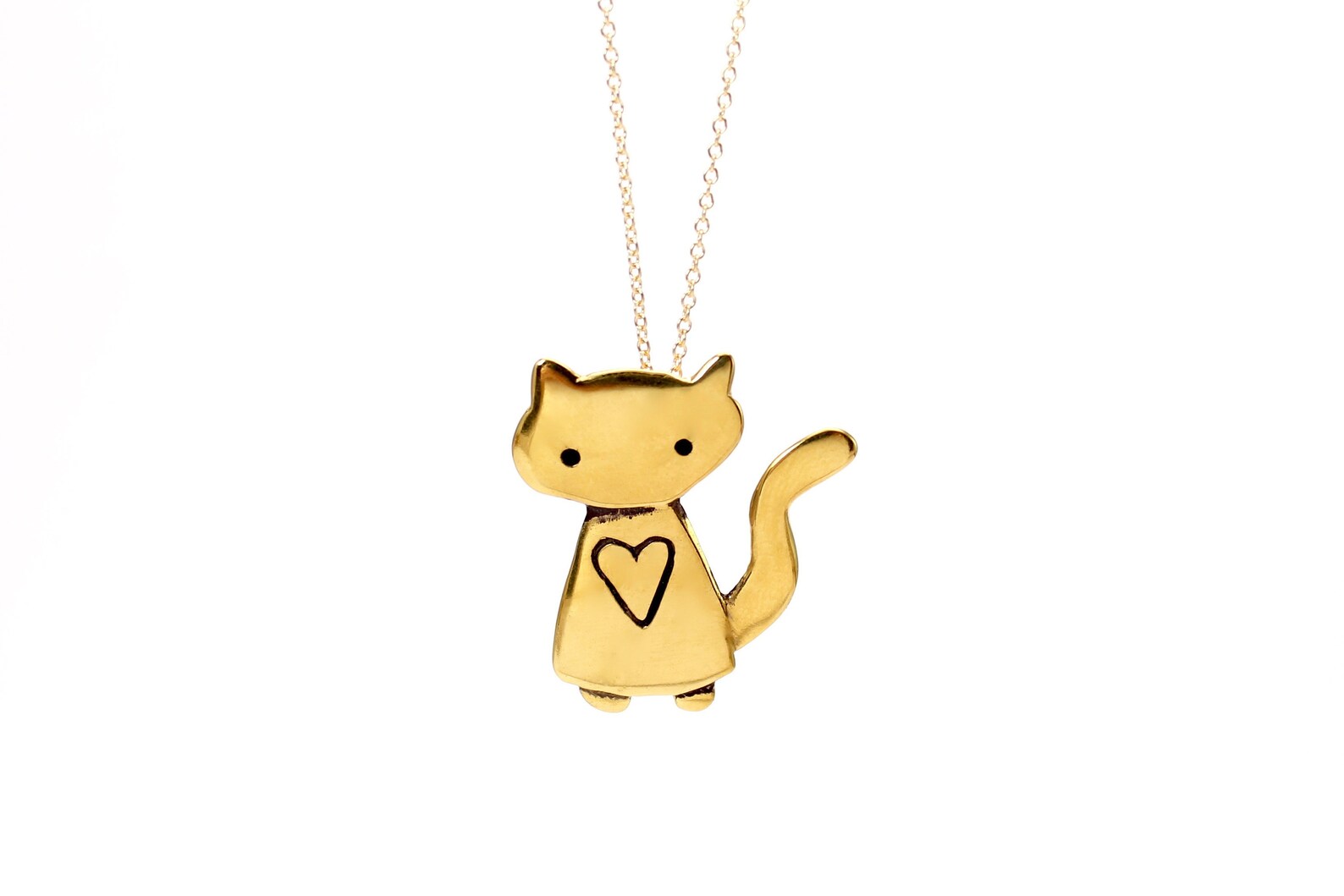 Large Gold Cat Necklace Gold Plated Sterling Silver Space Etsy