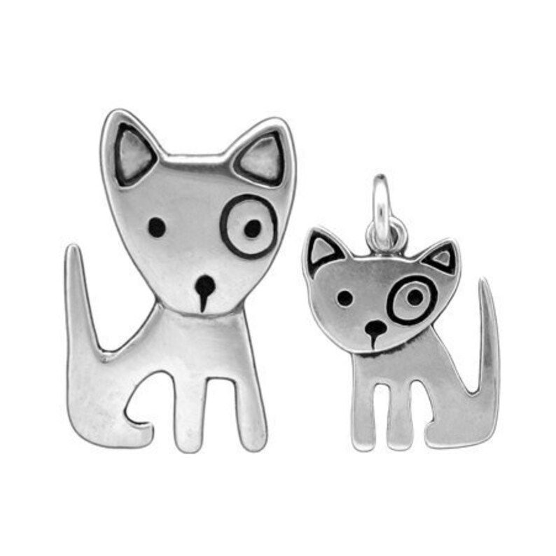 Sterling Silver Mother Daughter Adorable Dog Charm Necklaces Set of Two Sterling Silver Dog Pendants on Adjustable Chains image 1