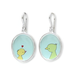 Mama and Baby Bird Earrings - Sterling Silver and Enamel Mother&#39;s Day Gift - New Baby Gift - Bird Jewelry