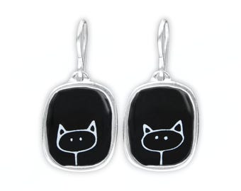 Orecchini A Gatto Con Note Musicali ONE FINITY – Argento 925, Ipoallergenici, Regalo Per Amanti Di Gatti E Musica