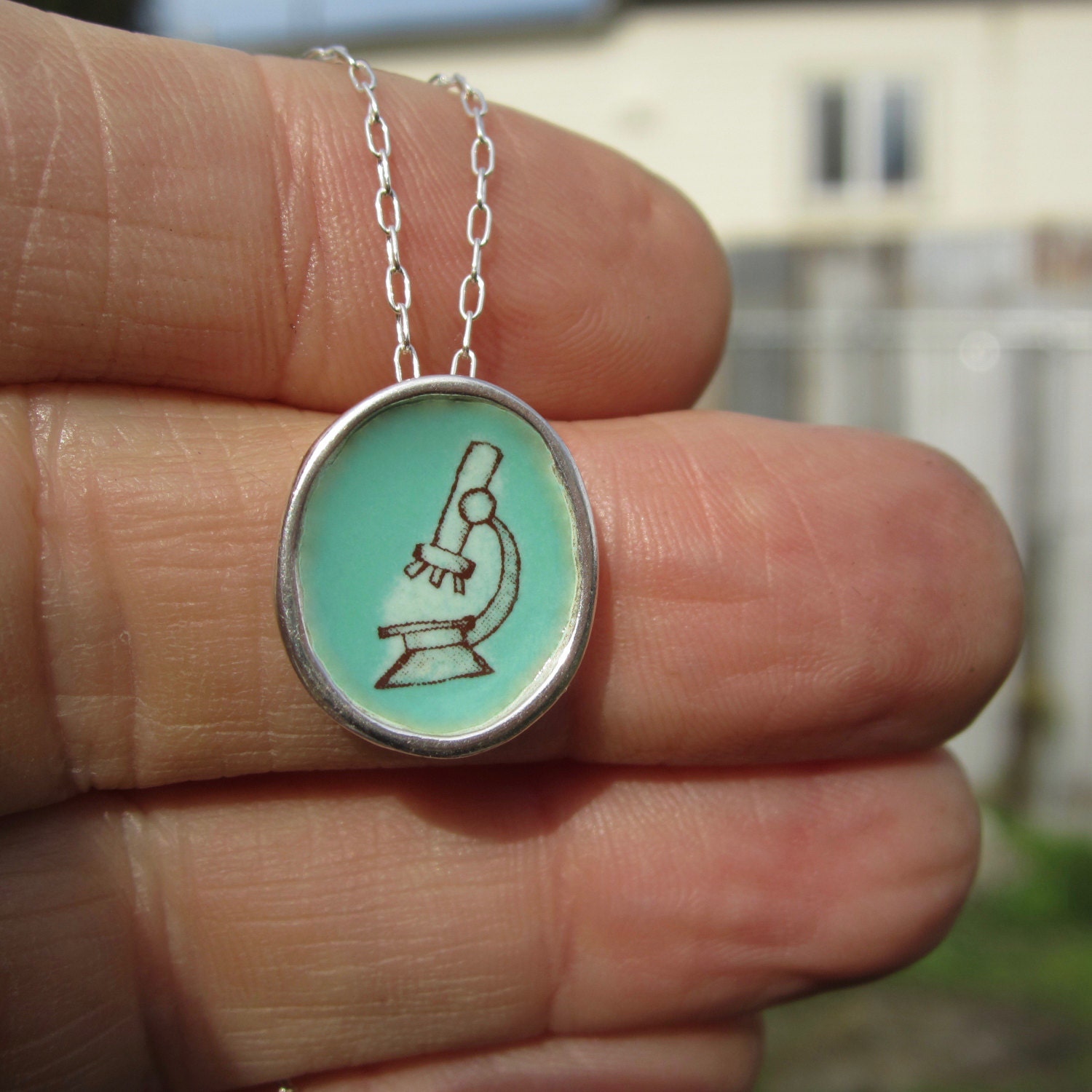 Microscope Necklace Sterling Silver and Vitreous Enamel Etsy
