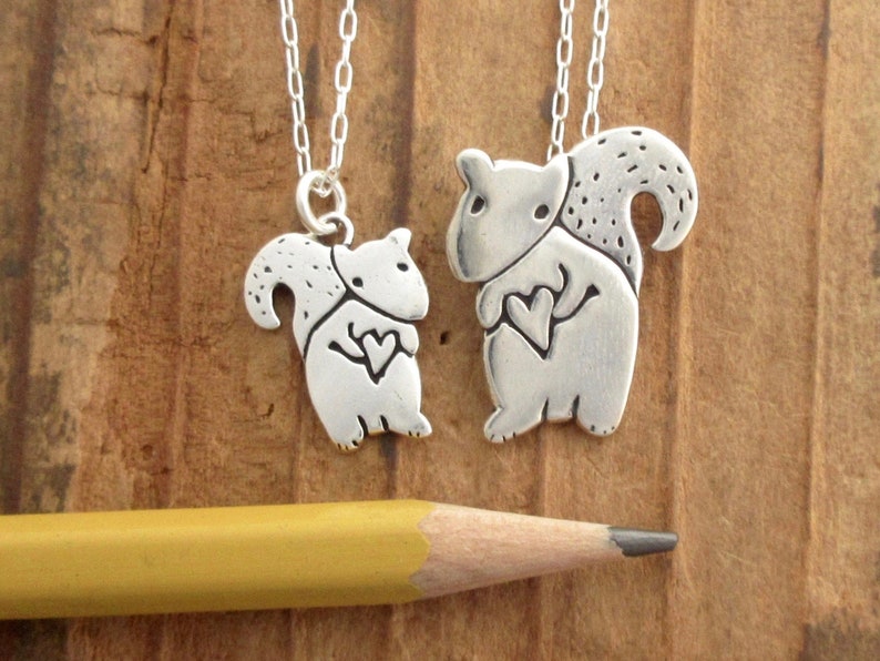 Mother Daughter Squirrel Charm Necklace Set Sterling Silver Squirrel Pendants on Adjustable Sterling Chains image 2