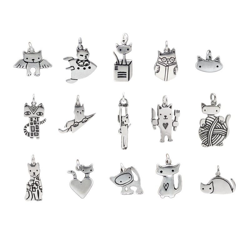 Cat Charm Choose Your Own Charm Extra Charm for Charm Bracelet Sterling Silver Cute Kitty Charm Add On image 3