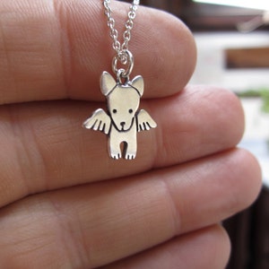 Tiny Angel Dog Necklace Sterling Silver Dog Pendant Dog with Wings Charm on Adjustable Sterling Chain Dog Memorial Gift image 7