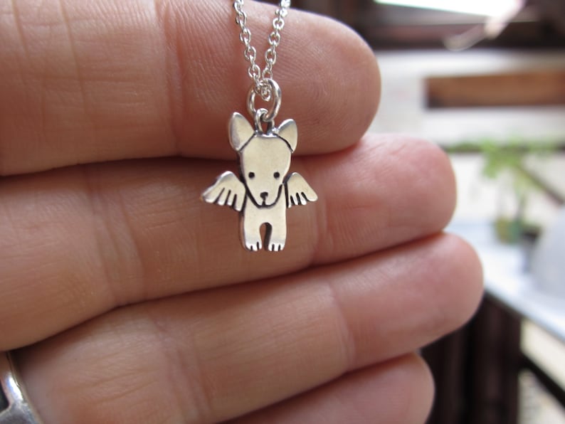 Tiny Angel Dog Necklace Sterling Silver Dog Pendant Dog with Wings Charm on Adjustable Sterling Chain Dog Memorial Gift image 7