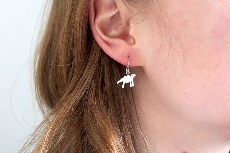 Dinosaur Little Charm Earrings Sterling Silver Stegosaurus Earrings image 7