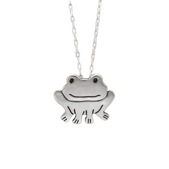 Sterling Silver Girls .8mm Box Chain 3D Enameled Sitting Frog Pendant Necklace