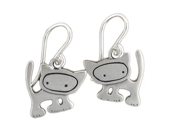 Cat Earrings - Sterling Silver Little Punk Cat Earrings