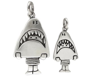 Mother Daughter Shark Girl Charm Necklace Set - Set of Two Sterling Silver Shark Necklaces on Adjustable Sterling Chains