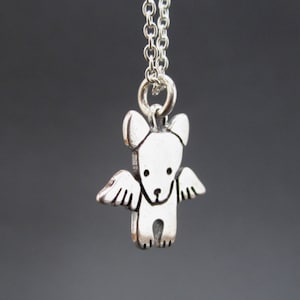 Tiny Angel Dog Necklace Sterling Silver Dog Pendant Dog with Wings Charm on Adjustable Sterling Chain Dog Memorial Gift image 3