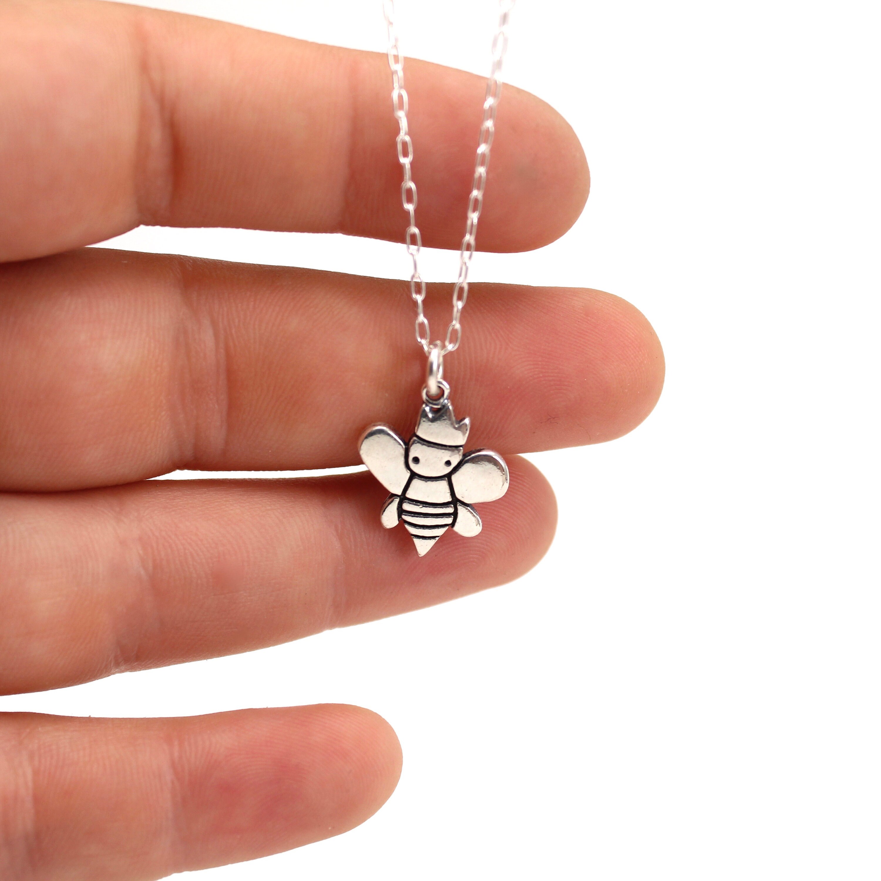 Sterling Silver Queen Bee Charm Necklace Bumble Bee Pendant With
