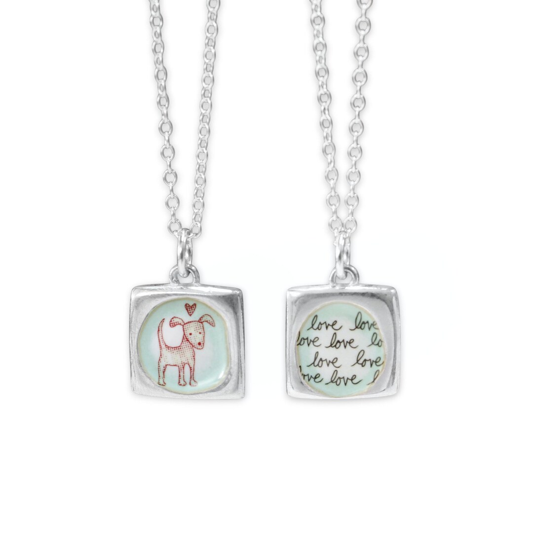 Reversible Love Dog Necklace: Sterling Silver and Enamel Puppy Love ...