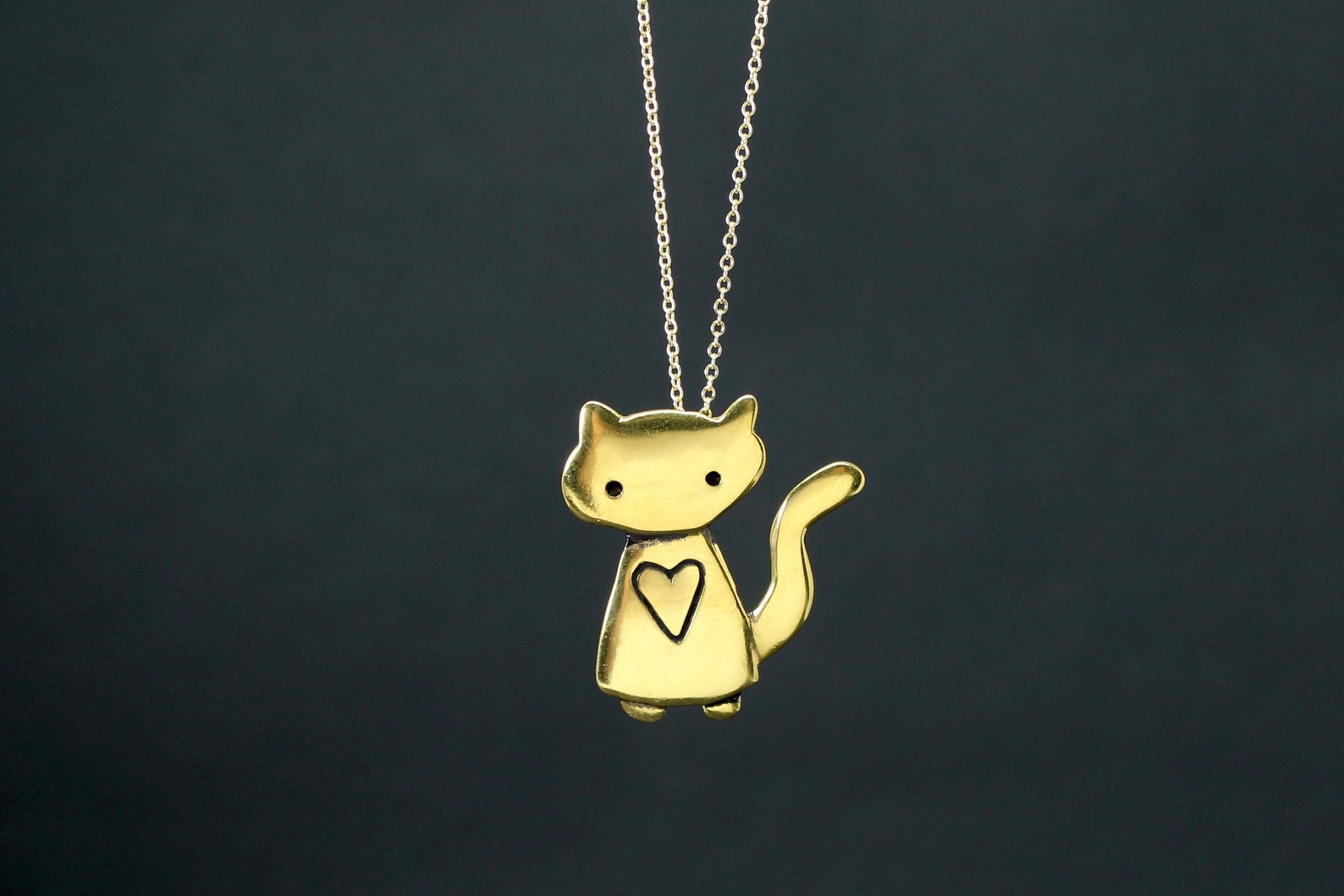 Large Gold Cat Necklace Gold Plated Sterling Silver Space Etsy
