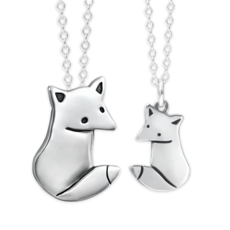 Sterling Silver Fox Necklace Set: Mother Daughter Pendants image 1
