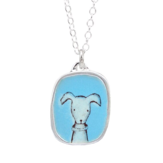 Cute Dog Necklace Sterling Silver and Vitreous Enamel Dog Etsy
